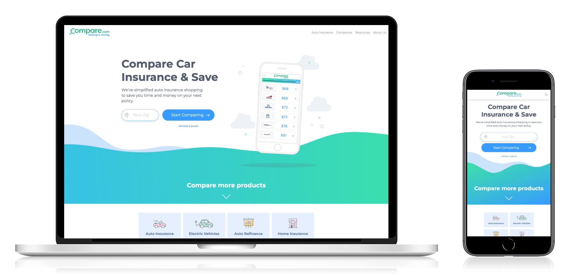 Compare.com Redesign on laptop and phone